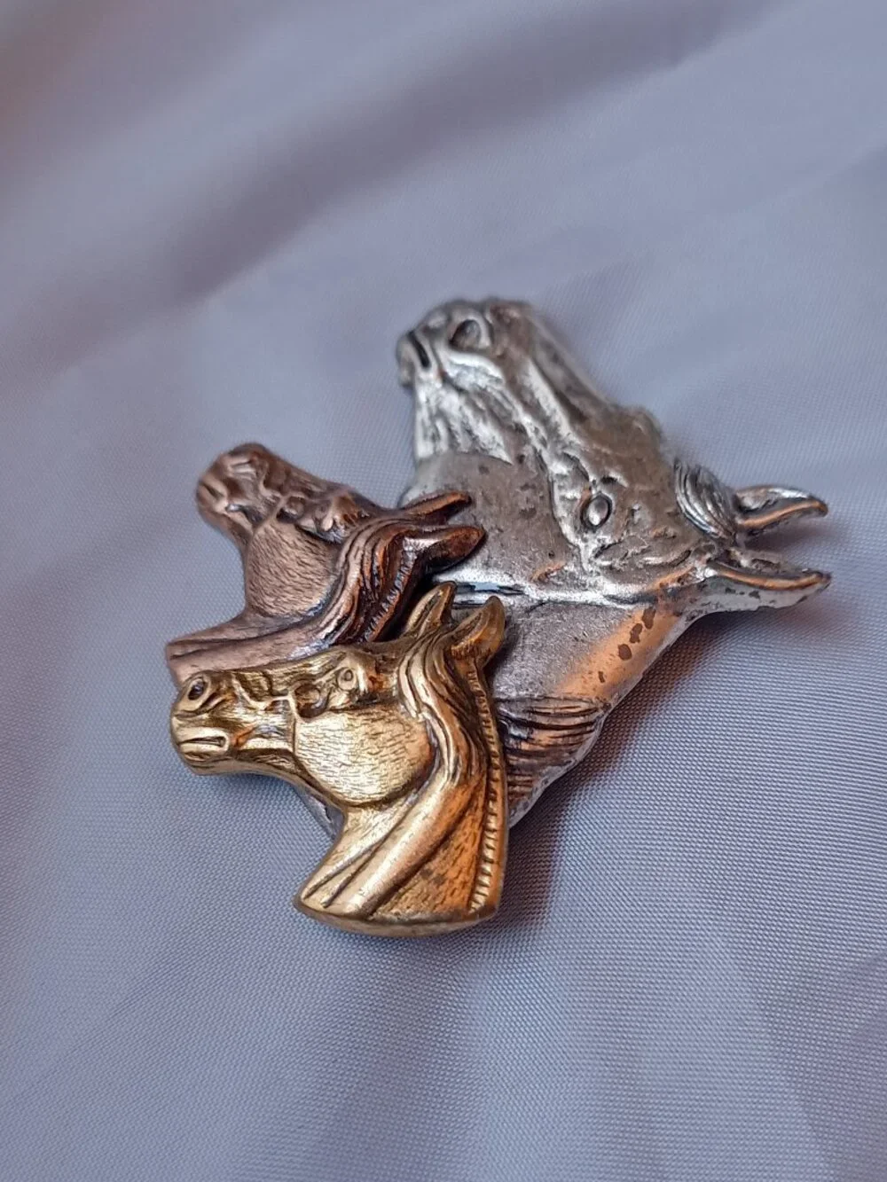 Stamped Three Tone Metal Horse Brooch